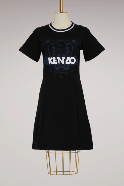 Shop Kenzo Flared Cotton Dress In Black