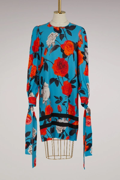 Shop Msgm Flowers Printed Dress In Turqouise