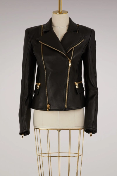 Shop Balmain Leather Jacket In Noir C0100