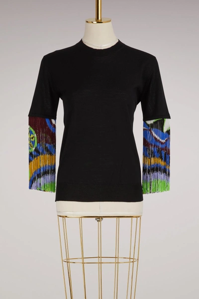 Shop Emilio Pucci Wool Sweater With Fringes In Black