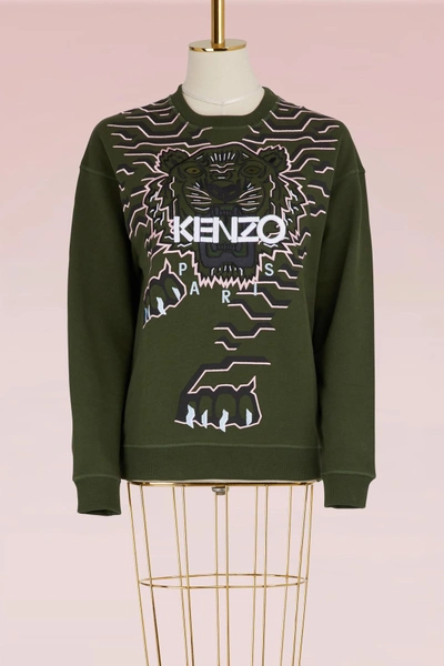 Shop Kenzo Cotton Tiger Sweater In Dark Khaki