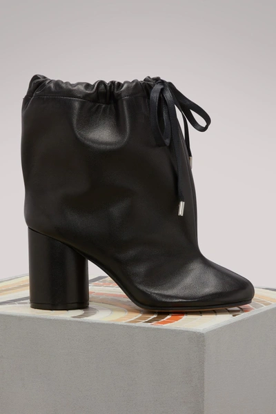Shop Maison Margiela Leather Ankle Boots With Drawstring In Black