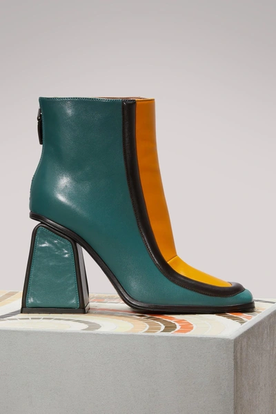 Shop Marni Ankle Boots In Stone Green+gold+black Earth