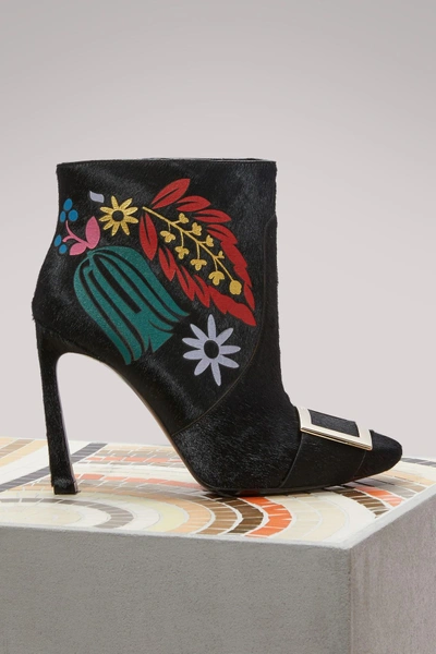 Shop Roger Vivier Belle Vivier Trompette Boots In Black+flower Serigraphy