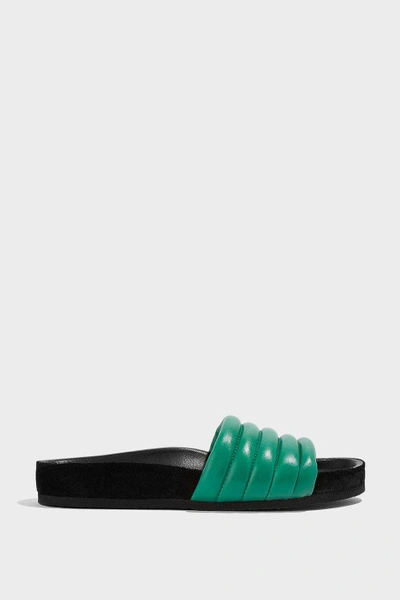 Shop Isabel Marant Hellea Leather Slides In Green