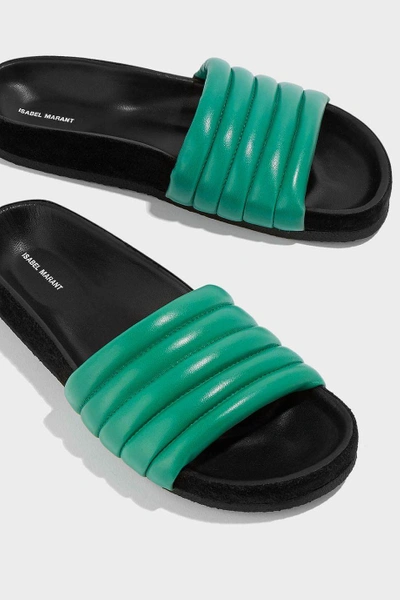 Shop Isabel Marant Hellea Leather Slides In Green