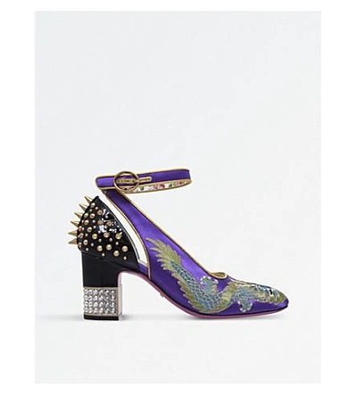 Shop Gucci Caspar Satin And Leather Courts In Purple