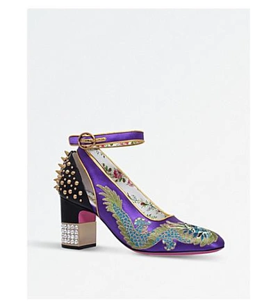 Shop Gucci Caspar Satin And Leather Courts In Purple