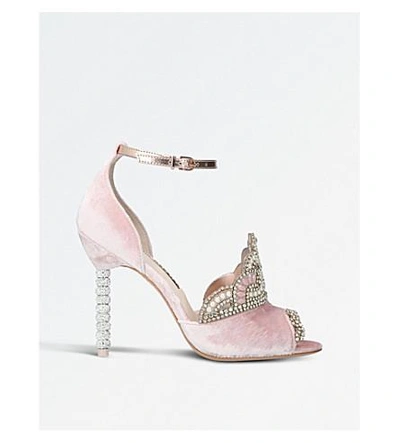 Shop Sophia Webster Royalty Embellished Tiara-detail Velvet Sandals In Pale Pink