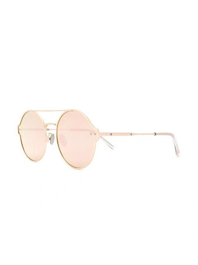 Shop Bottega Veneta Round Frame Sunglasses In Metallic