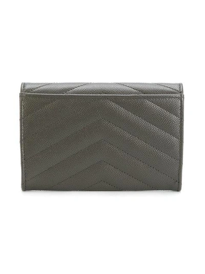 Shop Saint Laurent Quilted Wallet In Grey