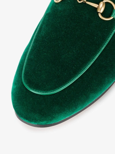 Shop Gucci Emerald Princetown Velvet Fur Lined Mules In Green