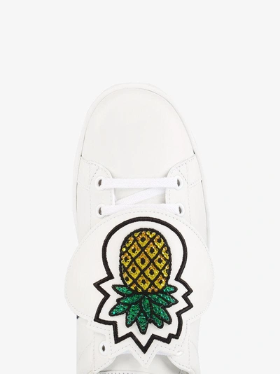 Shop Gucci White Pineapple Patch Ace Sneakers