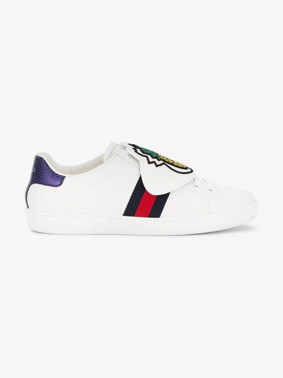 Shop Gucci White Pineapple Patch Ace Sneakers