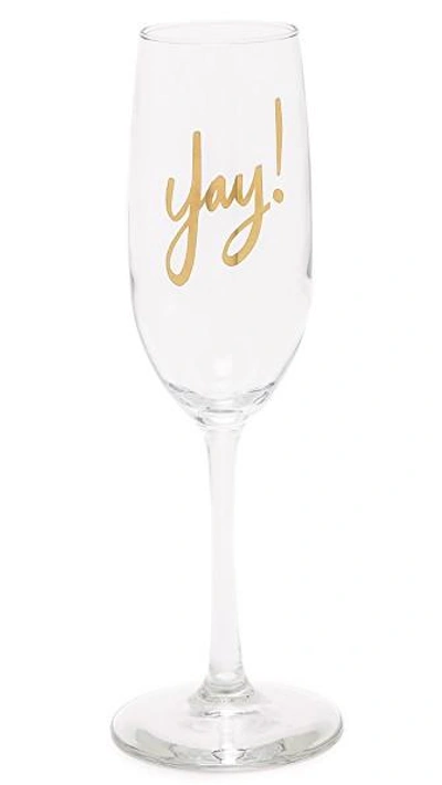 Shop Gift Boutique Yay! Flute Glass In Clear/gold