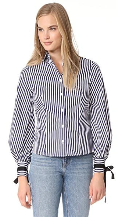 Shop Mds Stripes Beautiful Blouse In Navy/white Stripe