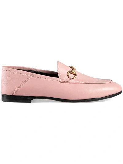Shop Gucci Pink Brixton Leather Loafers