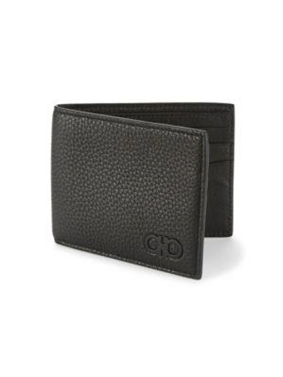 Shop Ferragamo Textured Bi-fold Leather Wallet In Black