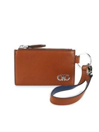 Shop Ferragamo Flat Zip Leather Card Case In Radica