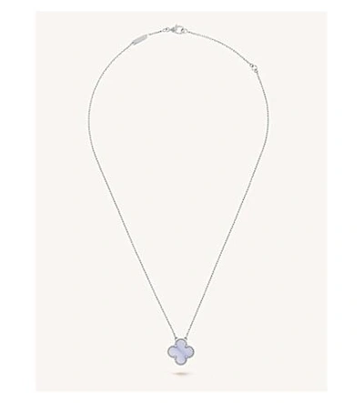 Shop Van Cleef & Arpels Womens White Gold Vintage Alhambra Gold And Chalcedony Pendant