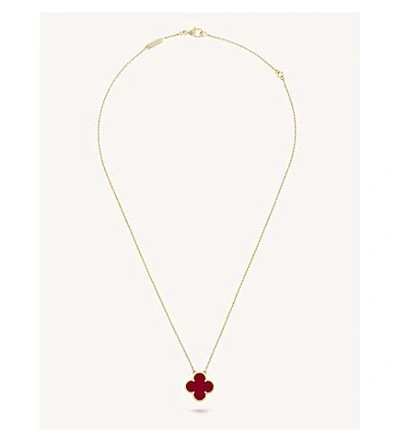 Shop Van Cleef & Arpels Womens Gold Womens Yellow Gold Vintage Alhambra Gold And Carnelian Pendant