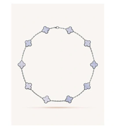 Shop Van Cleef & Arpels Womens White Gold Vintage Alhambra Gold And Chalcedony Necklace