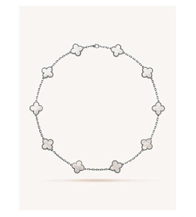 Shop Van Cleef & Arpels Womens White Gold Vintage Alhambra Gold And Mother-of-pearl Necklace