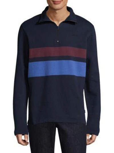 Shop Wesc Malte Cotton Half Zip Sweatshirt In Navy Blazer