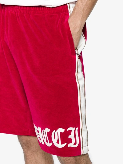 Shop Gucci Embroidered Velvet Track Shorts
