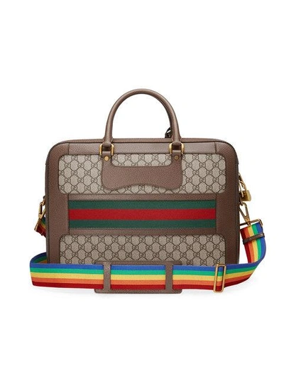 Shop Gucci Gg Supreme Briefcase With Web - Brown