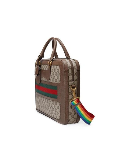 Shop Gucci Gg Supreme Briefcase With Web - Brown