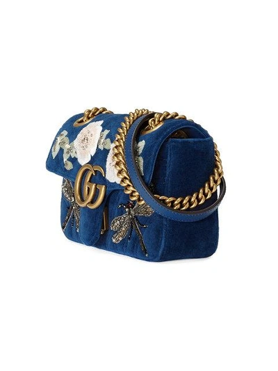 Gucci Marmont Mini Chain Cobalt Blue Velvet Shoulder Bag - MyDesignerly