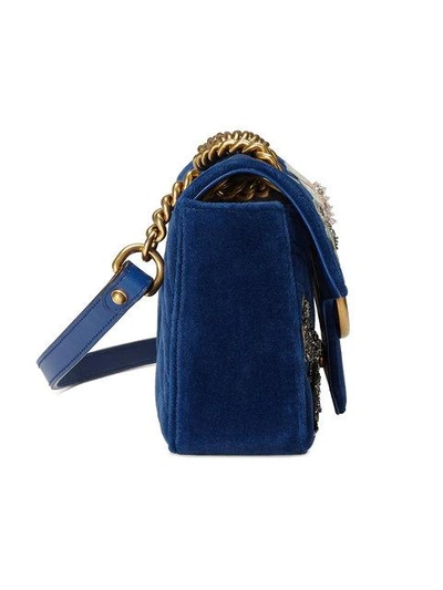 Shop Gucci Gg Marmont Embroidered Velvet Mini Bag