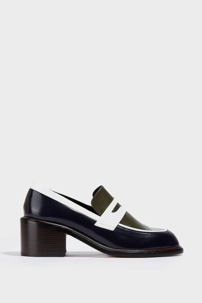 Robert Clergerie Silvia Leather Pumps In Midnight-blue, Army-green And White
