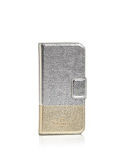 Shop Kate Spade New York Wrap Folio Leather Iphone 7/8 Case In Platino/gold/gold