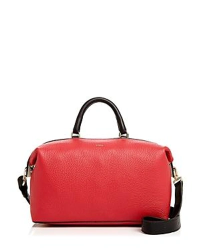 Shop Furla Blogger Medium Leather Satchel In Ruby Red And Petalo White/gold