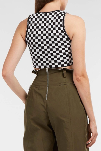 Shop Alexander Wang Cropped Ball Chain-trimmed Intarsia Stretch-knit Top