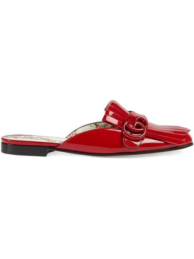 Shop Gucci Marmont Patent Leather Slippers In Red