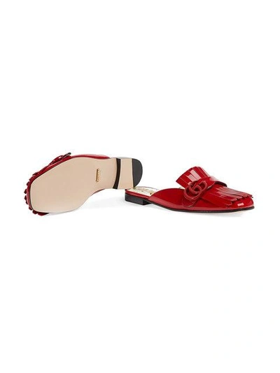 Shop Gucci Marmont Patent Leather Slippers In Red