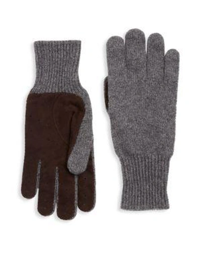 Shop Brunello Cucinelli Cashmere Suede Rib-knit Gloves In Lead