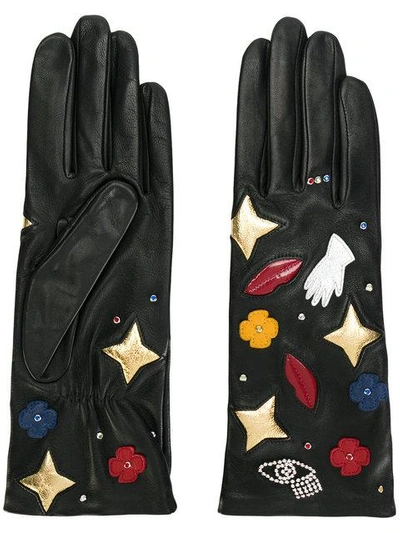 Shop Agnelle Funny Patches Gloves - Black