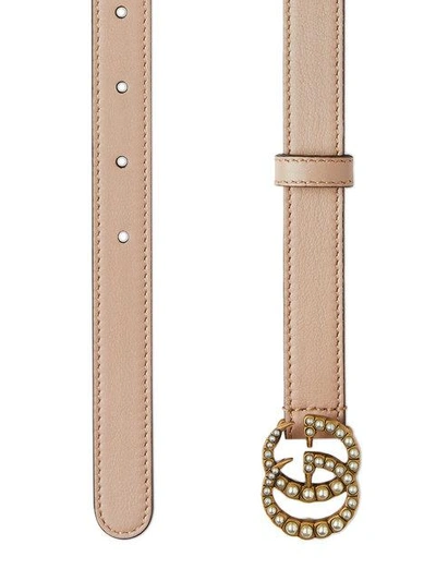 Shop Gucci Pearl Double G Buckle Belt In Neutrals