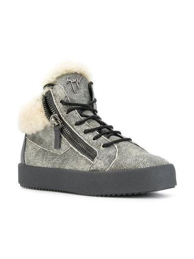 Giuseppe Zanotti Grey Suede And Shearling Mid Sneakers | ModeSens