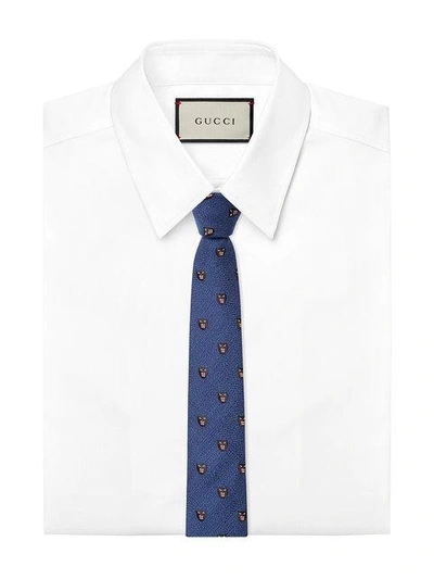 Shop Gucci Panthers Silk Wool Tie - Blue