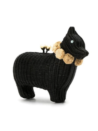 Shop Serpui Straw 'dog' Clutch In Black