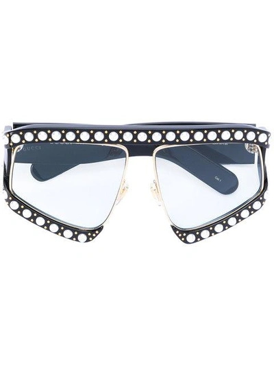 Shop Gucci Pearl Embellished Oversized Glasses