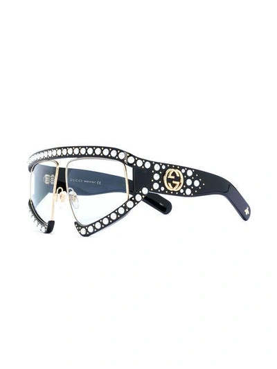 Shop Gucci Pearl Embellished Oversized Glasses