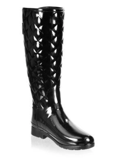 Shop Hunter Women's Refined Gloss Tall Quilted Rubber Rain Boots In Black