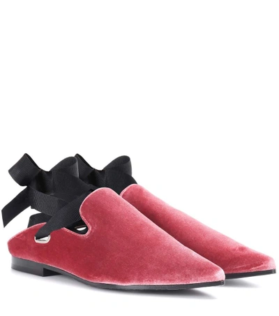 Shop Self-portrait X Clergerie Lubay Velvet Loafers In Pink