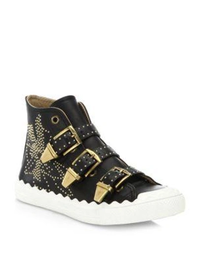 Shop Chloé Kyle High-top Leather Sneakers In Black Gold